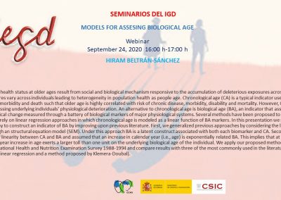 Models for assessing biological age. Webinar, 24 September 2020