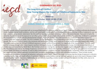 The Long-Arm of Conflict: How Timing Shapes the Impact of Childhood Exposure to War. Webinar, 29 October 2020.