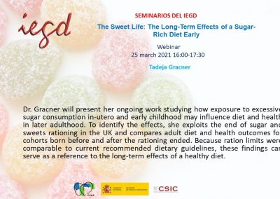 The Sweet Life: The Long-Term Effects of a Sugar-Rich Diet Early in Life. Webinar 25 March 2021